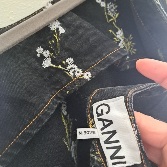 Ganni Embroidery Black Washed A-Line Mini Dress Size 38 - Picture 11 of 14